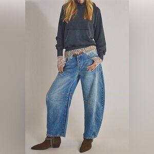 We the Free Good Luck Mid Rise Barrel Jeans in Ultra Light Beam